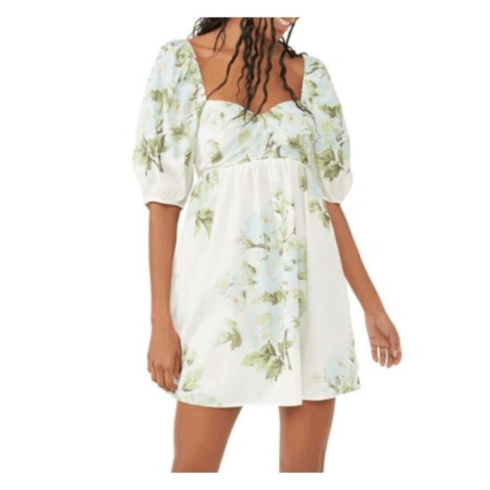 Free People Floral Mini Dress - White and Green